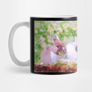 Springtime Bunnies Impressionist Painting Mug